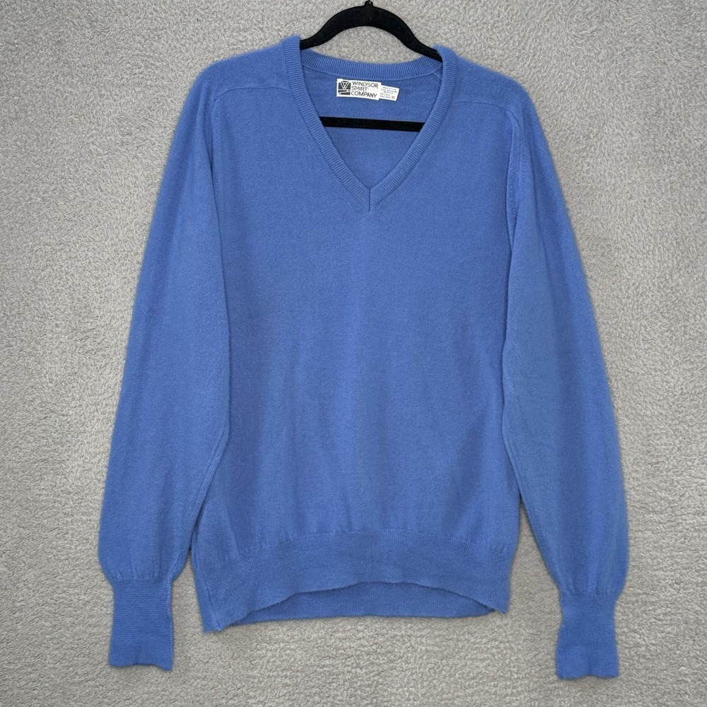 Vtg Windsor Co Orlon Acrylic Men's‎ XL V-Neck Pullover Blue Sweater Long Sleeve